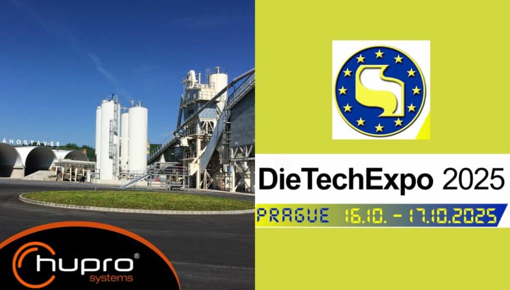 Obloukové montované haly HUPRO SYSTEMS SE a veletrh DieTechExpo 2025 v Praze – moderní průmyslová řešení a obalové technologie.