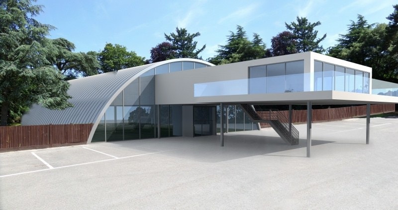 Vizualizace ocelové obloukové haly od HUPRO SYSTEMS – spojení designu a funkčnosti