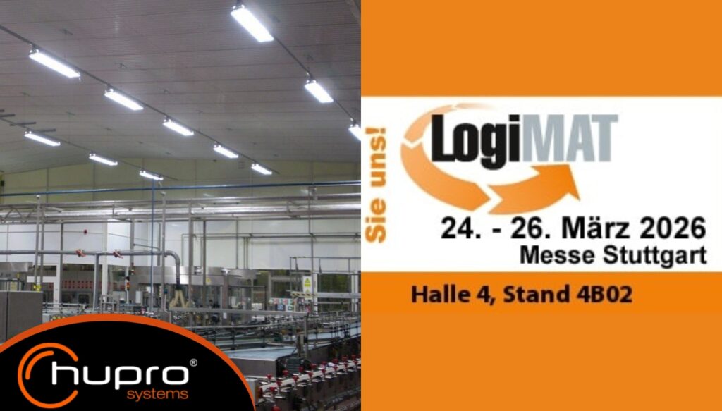 Oblouková ocelová hala HUPRO Systems a pozvánka na veletrh LogiMAT 2026 v Messe Stuttgart, hala 4, stánek 4B02.