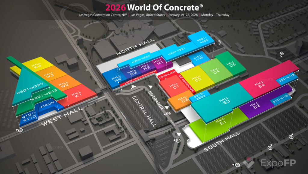 „Mapa výstavních hal World of Concrete 2026 v Las Vegas Convention Center