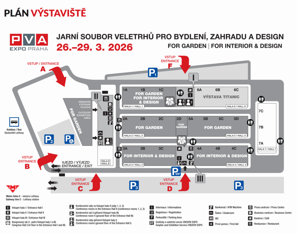 Plán výstaviště PVA EXPO Praha pro veletrh FOR INTERIOR & DESIGN 2026